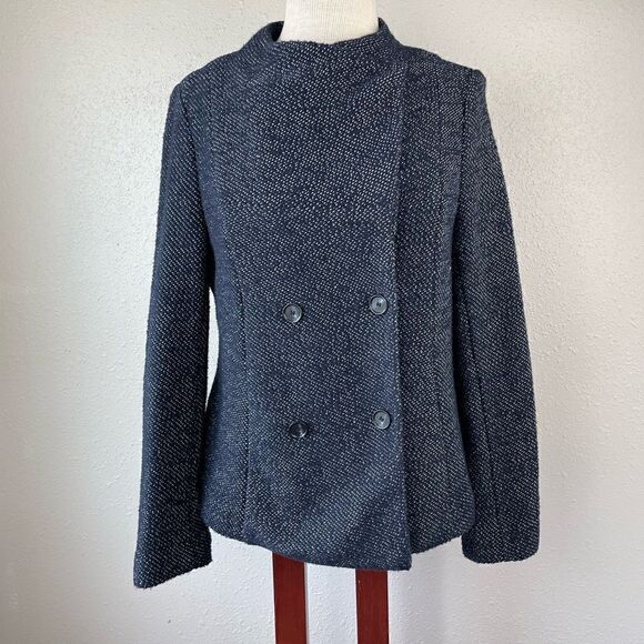 Loft Dark Navy Blue Pea Coat Size Petite Large EUC - Picture 1 of 8